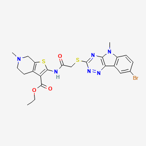 molecular formula C23H23BrN6O3S2 B10882396 ethyl 2-({[(8-bromo-5-methyl-5H-[1,2,4]triazino[5,6-b]indol-3-yl)sulfanyl]acetyl}amino)-6-methyl-4,5,6,7-tetrahydrothieno[2,3-c]pyridine-3-carboxylate 