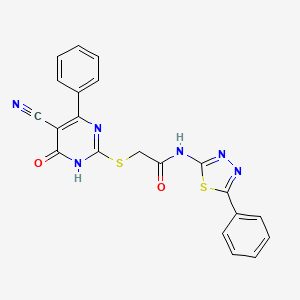 2-[(5-cyano-4-oxo-6-phenyl-1H-pyrimidin-2-yl)sulfanyl]-N-(5-phenyl-1,3,4-thiadiazol-2-yl)acetamide