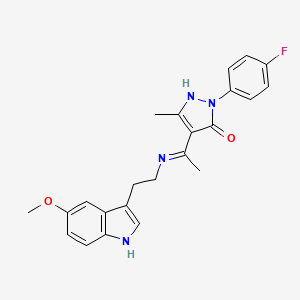 molecular formula C23H23FN4O2 B10882577 (4Z)-2-(4-fluorophenyl)-4-(1-{[2-(5-methoxy-1H-indol-3-yl)ethyl]amino}ethylidene)-5-methyl-2,4-dihydro-3H-pyrazol-3-one 