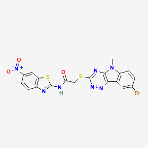 2-[(8-bromo-5-methyl-5H-[1,2,4]triazino[5,6-b]indol-3-yl)sulfanyl]-N-(6-nitro-1,3-benzothiazol-2-yl)acetamide