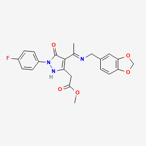 molecular formula C22H20FN3O5 B10882798 methyl [(4Z)-4-{1-[(1,3-benzodioxol-5-ylmethyl)amino]ethylidene}-1-(4-fluorophenyl)-5-oxo-4,5-dihydro-1H-pyrazol-3-yl]acetate 