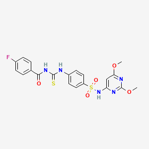 molecular formula C20H18FN5O5S2 B10882806 N-({4-[(2,6-dimethoxypyrimidin-4-yl)sulfamoyl]phenyl}carbamothioyl)-4-fluorobenzamide 