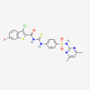 molecular formula C22H17ClFN5O3S3 B10882845 3-chloro-N-({4-[(4,6-dimethylpyrimidin-2-yl)sulfamoyl]phenyl}carbamothioyl)-6-fluoro-1-benzothiophene-2-carboxamide 