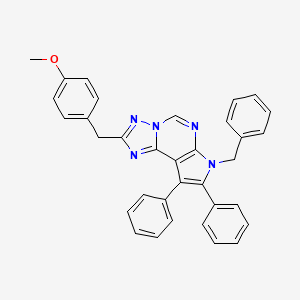 molecular formula C34H27N5O B10882966 7-benzyl-2-(4-methoxybenzyl)-8,9-diphenyl-7H-pyrrolo[3,2-e][1,2,4]triazolo[1,5-c]pyrimidine 