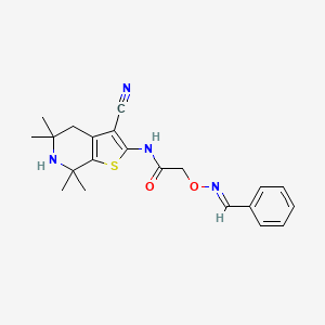 N-(3-cyano-5,5,7,7-tetramethyl-4,5,6,7-tetrahydrothieno[2,3-c]pyridin-2-yl)-2-({[(E)-phenylmethylidene]amino}oxy)acetamide