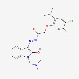 molecular formula C23H27ClN4O3 B10883100 2-[4-chloro-5-methyl-2-(propan-2-yl)phenoxy]-N'-{(3E)-1-[(dimethylamino)methyl]-2-oxo-1,2-dihydro-3H-indol-3-ylidene}acetohydrazide 