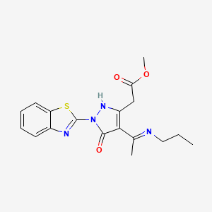 molecular formula C18H20N4O3S B10883153 methyl {(4Z)-1-(1,3-benzothiazol-2-yl)-5-oxo-4-[1-(propylamino)ethylidene]-4,5-dihydro-1H-pyrazol-3-yl}acetate 