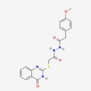 molecular formula C19H18N4O4S B10883182 2-(4-methoxyphenyl)-N'-{[(4-oxo-3,4-dihydroquinazolin-2-yl)sulfanyl]acetyl}acetohydrazide 