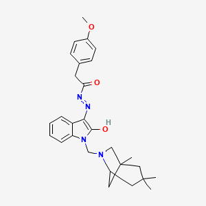 molecular formula C28H34N4O3 B10883637 2-(4-methoxyphenyl)-N'-{(3Z)-2-oxo-1-[(1,3,3-trimethyl-6-azabicyclo[3.2.1]oct-6-yl)methyl]-1,2-dihydro-3H-indol-3-ylidene}acetohydrazide 