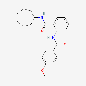 molecular formula C22H26N2O3 B10883708 N-cycloheptyl-2-{[(4-methoxyphenyl)carbonyl]amino}benzamide 