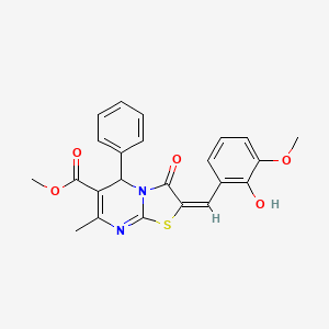 (E)-methyl 2-(2-hydroxy-3-methoxybenzylidene)-7-methyl-3-oxo-5-phenyl-3,5-dihydro-2H-thiazolo[3,2-a]pyrimidine-6-carboxylate