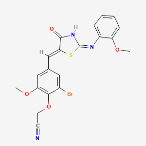 molecular formula C20H16BrN3O4S B10884003 {2-bromo-6-methoxy-4-[(Z)-{(2E)-2-[(2-methoxyphenyl)imino]-4-oxo-1,3-thiazolidin-5-ylidene}methyl]phenoxy}acetonitrile 