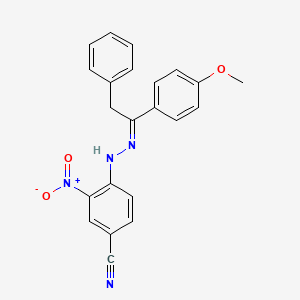 molecular formula C22H18N4O3 B10884206 4-{(2E)-2-[1-(4-methoxyphenyl)-2-phenylethylidene]hydrazinyl}-3-nitrobenzonitrile 