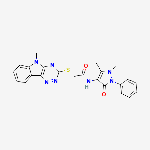 molecular formula C23H21N7O2S B10884234 N-(1,5-dimethyl-3-oxo-2-phenyl-2,3-dihydro-1H-pyrazol-4-yl)-2-[(5-methyl-5H-[1,2,4]triazino[5,6-b]indol-3-yl)sulfanyl]acetamide 