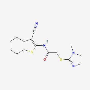 molecular formula C15H16N4OS2 B10884589 N-(3-cyano-4,5,6,7-tetrahydro-1-benzothiophen-2-yl)-2-[(1-methyl-1H-imidazol-2-yl)sulfanyl]acetamide 