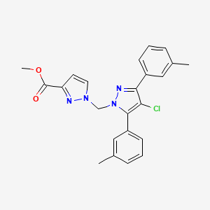 molecular formula C23H21ClN4O2 B10884618 methyl 1-{[4-chloro-3,5-bis(3-methylphenyl)-1H-pyrazol-1-yl]methyl}-1H-pyrazole-3-carboxylate 