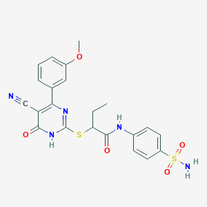 molecular formula C22H21N5O5S2 B10884780 2-{[5-cyano-4-(3-methoxyphenyl)-6-oxo-1,6-dihydropyrimidin-2-yl]sulfanyl}-N-(4-sulfamoylphenyl)butanamide 