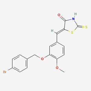 molecular formula C18H14BrNO3S2 B10885203 (5Z)-5-{3-[(4-bromobenzyl)oxy]-4-methoxybenzylidene}-2-thioxo-1,3-thiazolidin-4-one 