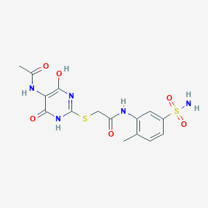 molecular formula C15H17N5O6S2 B10885206 2-{[5-(acetylamino)-4-hydroxy-6-oxo-1,6-dihydropyrimidin-2-yl]sulfanyl}-N-(2-methyl-5-sulfamoylphenyl)acetamide 