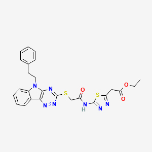 ethyl {5-[({[5-(2-phenylethyl)-5H-[1,2,4]triazino[5,6-b]indol-3-yl]sulfanyl}acetyl)amino]-1,3,4-thiadiazol-2-yl}acetate