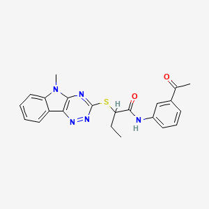 molecular formula C22H21N5O2S B10885610 N-(3-acetylphenyl)-2-[(5-methyl-5H-[1,2,4]triazino[5,6-b]indol-3-yl)sulfanyl]butanamide 