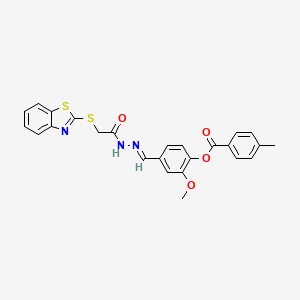 molecular formula C25H21N3O4S2 B10885890 4-[(E)-{2-[(1,3-benzothiazol-2-ylsulfanyl)acetyl]hydrazinylidene}methyl]-2-methoxyphenyl 4-methylbenzoate 