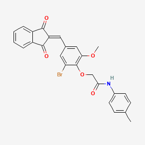 2-{2-bromo-4-[(1,3-dioxo-1,3-dihydro-2H-inden-2-ylidene)methyl]-6-methoxyphenoxy}-N-(4-methylphenyl)acetamide