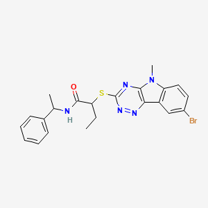 molecular formula C22H22BrN5OS B10886548 2-[(8-bromo-5-methyl-5H-[1,2,4]triazino[5,6-b]indol-3-yl)sulfanyl]-N-(1-phenylethyl)butanamide 