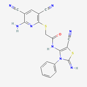 2-[(6-amino-3,5-dicyanopyridin-2-yl)sulfanyl]-N-(5-cyano-2-imino-3-phenyl-2,3-dihydro-1,3-thiazol-4-yl)acetamide