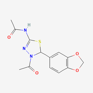 molecular formula C13H13N3O4S B10886661 N-[4-acetyl-5-(1,3-benzodioxol-5-yl)-4,5-dihydro-1,3,4-thiadiazol-2-yl]acetamide CAS No. 329689-24-9