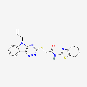 molecular formula C21H20N6OS2 B10886727 2-{[5-(prop-2-en-1-yl)-5H-[1,2,4]triazino[5,6-b]indol-3-yl]sulfanyl}-N-(4,5,6,7-tetrahydro-1,3-benzothiazol-2-yl)acetamide 