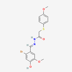 N'-[(E)-(2-bromo-4-hydroxy-5-methoxyphenyl)methylidene]-2-[(4-methoxyphenyl)sulfanyl]acetohydrazide