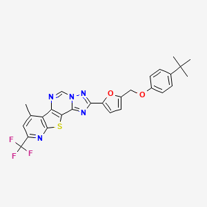 molecular formula C27H22F3N5O2S B10887259 4-[5-[(4-tert-butylphenoxy)methyl]furan-2-yl]-11-methyl-13-(trifluoromethyl)-16-thia-3,5,6,8,14-pentazatetracyclo[7.7.0.02,6.010,15]hexadeca-1(9),2,4,7,10(15),11,13-heptaene 