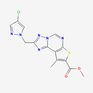 molecular formula C14H11ClN6O2S B10887351 methyl 2-[(4-chloro-1H-pyrazol-1-yl)methyl]-9-methylthieno[3,2-e][1,2,4]triazolo[1,5-c]pyrimidine-8-carboxylate 