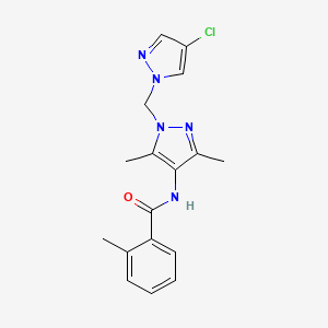 molecular formula C17H18ClN5O B10887487 N-{1-[(4-chloro-1H-pyrazol-1-yl)methyl]-3,5-dimethyl-1H-pyrazol-4-yl}-2-methylbenzamide 