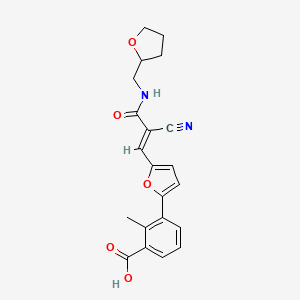 molecular formula C21H20N2O5 B10887604 3-(5-{(1E)-2-cyano-3-oxo-3-[(tetrahydrofuran-2-ylmethyl)amino]prop-1-en-1-yl}furan-2-yl)-2-methylbenzoic acid 