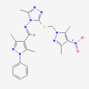 3-{[(3,5-dimethyl-4-nitro-1H-pyrazol-1-yl)methyl]sulfanyl}-N-[(E)-(3,5-dimethyl-1-phenyl-1H-pyrazol-4-yl)methylidene]-5-methyl-4H-1,2,4-triazol-4-amine