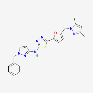 molecular formula C22H21N7OS B10887669 N-(1-benzyl-1H-pyrazol-3-yl)-5-{5-[(3,5-dimethyl-1H-pyrazol-1-yl)methyl]furan-2-yl}-1,3,4-thiadiazol-2-amine 