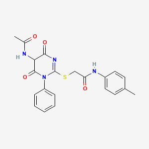 molecular formula C21H20N4O4S B10887737 2-{[5-(acetylamino)-4,6-dioxo-1-phenyl-1,4,5,6-tetrahydropyrimidin-2-yl]sulfanyl}-N-(4-methylphenyl)acetamide 