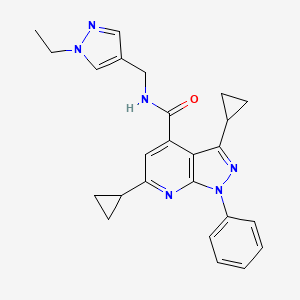 3,6-dicyclopropyl-N-[(1-ethyl-1H-pyrazol-4-yl)methyl]-1-phenyl-1H-pyrazolo[3,4-b]pyridine-4-carboxamide