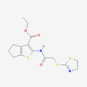 Ethyl 2-(2-(1,3-thiazolin-2-ylthio)acetylamino)-4,5,6-trihydrocyclopenta[2,1-b]thiophene-3-carboxylate