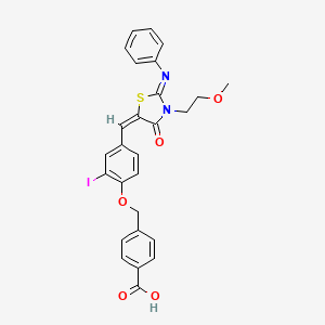 molecular formula C27H23IN2O5S B10887967 4-[(2-iodo-4-{(E)-[(2Z)-3-(2-methoxyethyl)-4-oxo-2-(phenylimino)-1,3-thiazolidin-5-ylidene]methyl}phenoxy)methyl]benzoic acid 