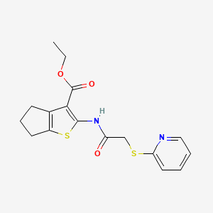 molecular formula C17H18N2O3S2 B10887990 ethyl 2-{[(pyridin-2-ylsulfanyl)acetyl]amino}-5,6-dihydro-4H-cyclopenta[b]thiophene-3-carboxylate 