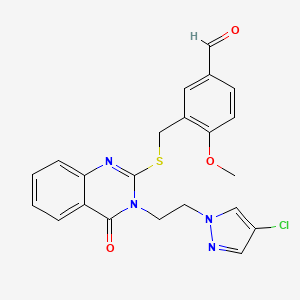 molecular formula C22H19ClN4O3S B10888170 3-[({3-[2-(4-chloro-1H-pyrazol-1-yl)ethyl]-4-oxo-3,4-dihydroquinazolin-2-yl}sulfanyl)methyl]-4-methoxybenzaldehyde 