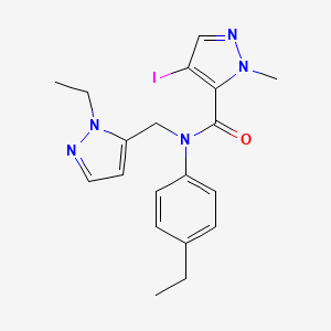 molecular formula C19H22IN5O B10888320 N-(4-ethylphenyl)-N-[(1-ethyl-1H-pyrazol-5-yl)methyl]-4-iodo-1-methyl-1H-pyrazole-5-carboxamide 