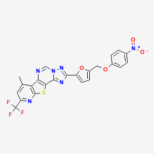 molecular formula C23H13F3N6O4S B10888321 11-methyl-4-[5-[(4-nitrophenoxy)methyl]furan-2-yl]-13-(trifluoromethyl)-16-thia-3,5,6,8,14-pentazatetracyclo[7.7.0.02,6.010,15]hexadeca-1(9),2,4,7,10(15),11,13-heptaene 