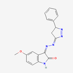 (3Z)-5-methoxy-3-[(2E)-(5-phenyl-4,5-dihydro-3H-pyrazol-3-ylidene)hydrazinylidene]-1,3-dihydro-2H-indol-2-one