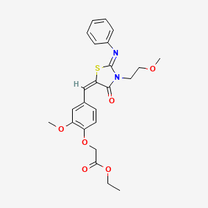 molecular formula C24H26N2O6S B10888675 ethyl (2-methoxy-4-{(E)-[(2Z)-3-(2-methoxyethyl)-4-oxo-2-(phenylimino)-1,3-thiazolidin-5-ylidene]methyl}phenoxy)acetate 