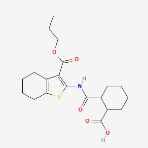 molecular formula C20H27NO5S B10888710 2-{[3-(Propoxycarbonyl)-4,5,6,7-tetrahydro-1-benzothiophen-2-yl]carbamoyl}cyclohexanecarboxylic acid 