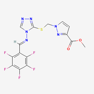 molecular formula C15H9F5N6O2S B10888790 methyl 1-{[(4-{[(E)-(pentafluorophenyl)methylidene]amino}-4H-1,2,4-triazol-3-yl)sulfanyl]methyl}-1H-pyrazole-3-carboxylate 